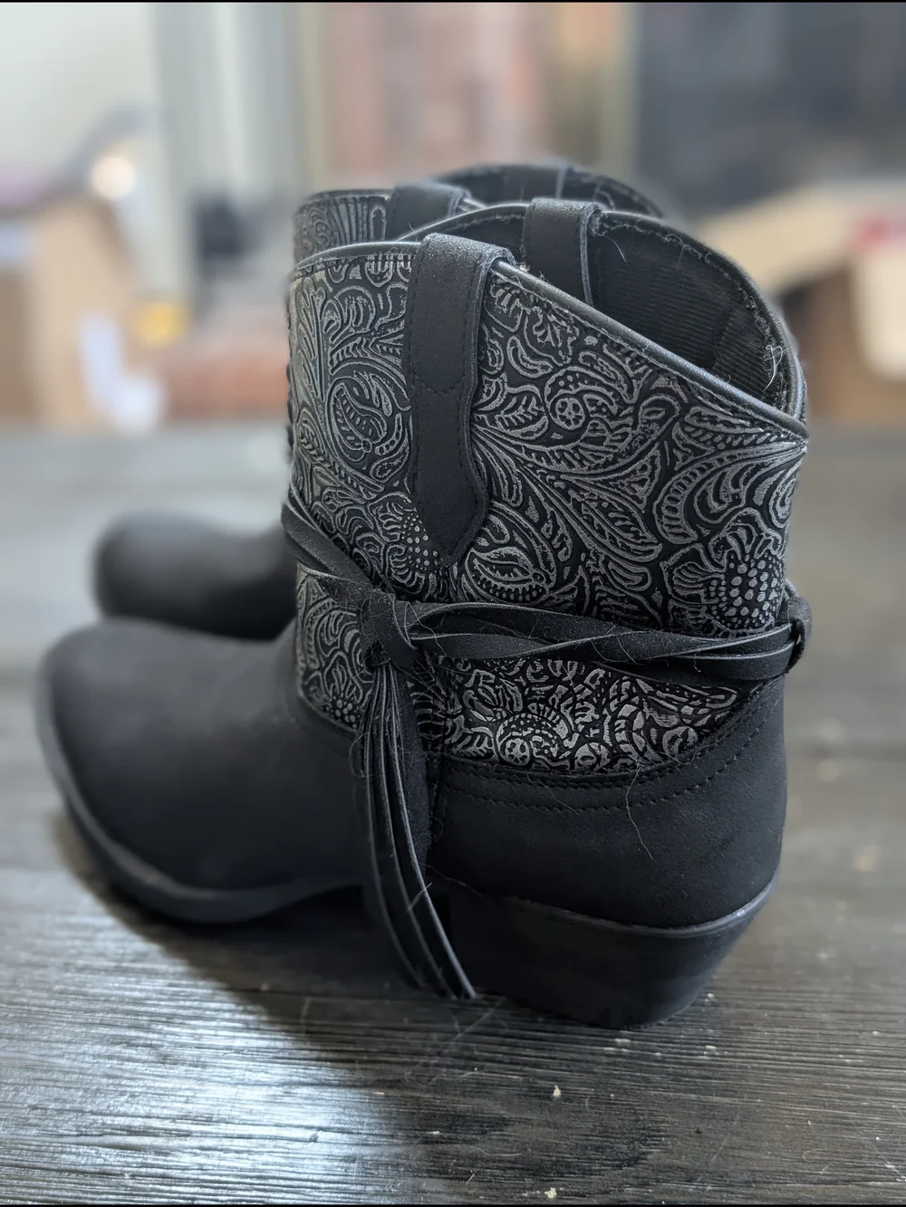 Dingo Black Western Ankle Booties Embossed Tassel Cowgirl Boots